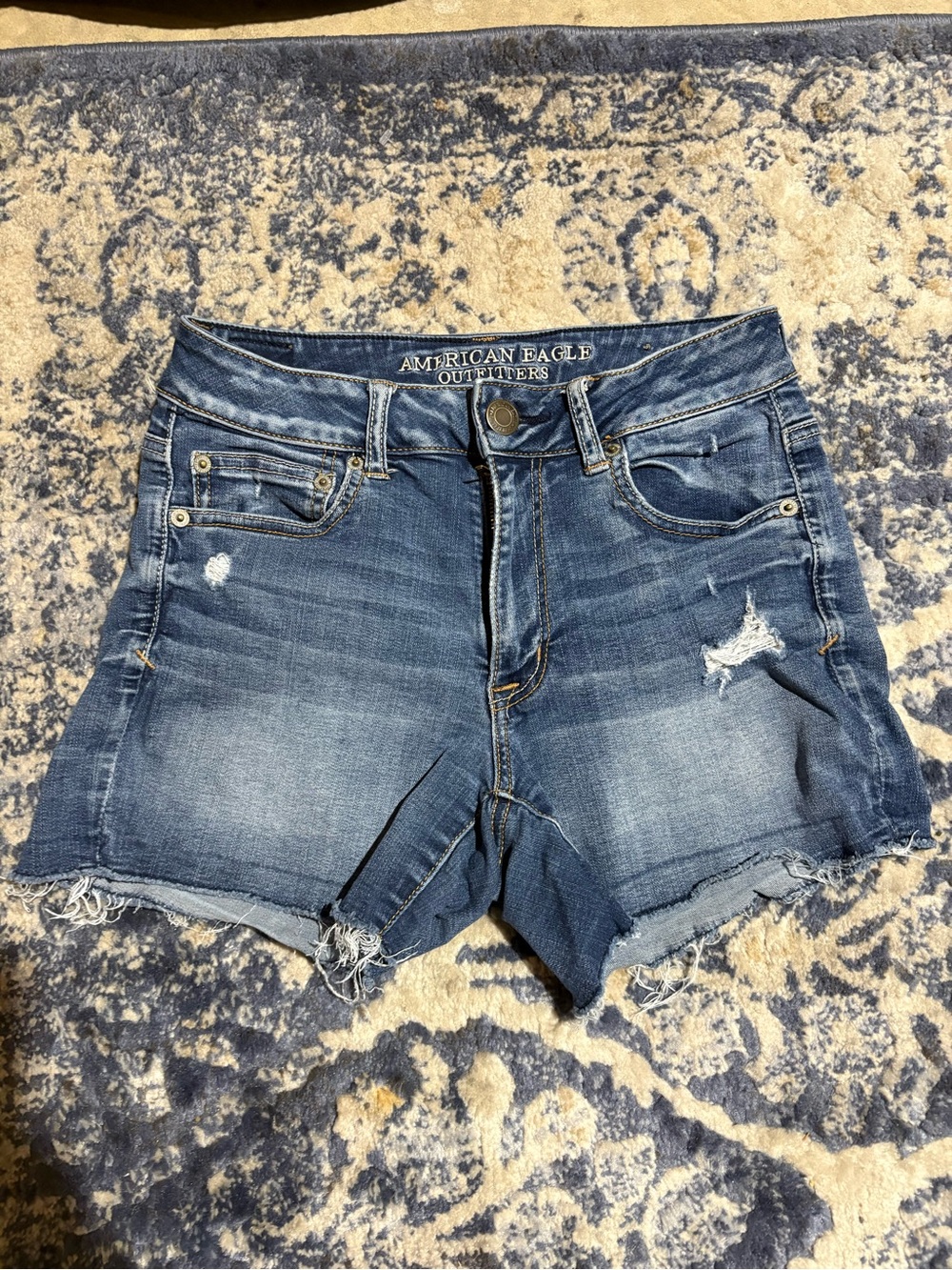 American Eagle Outfitters Women's Distressed Cutoff Denim Shorts - Blue Wash